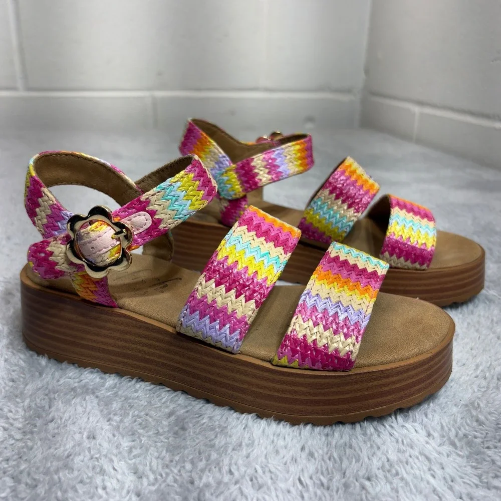 Blowfish Malibu Journey-K Kids Size 2M Multicolor Chevron Woven Platform Sandals